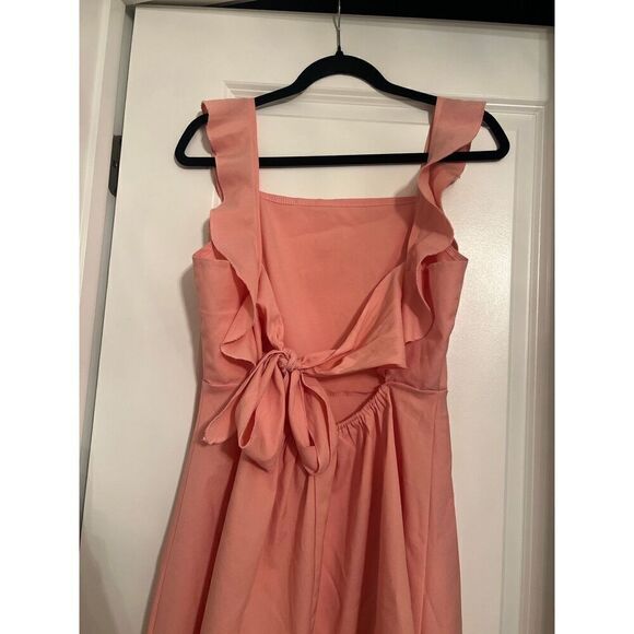 Shein Peach Pink Square Neck Ruffle Shoulder Mini Bow Back Dress XS - Picture 3 of 4